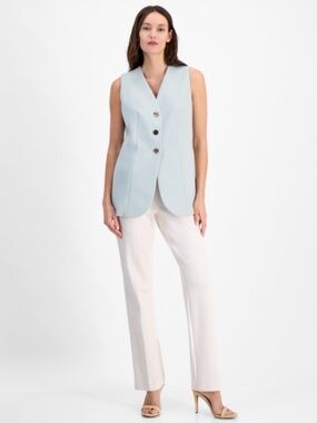 Anne Klein Women's Stretch Sleeveless V-Neck Vest - Soft Aloe Size 14 NWT